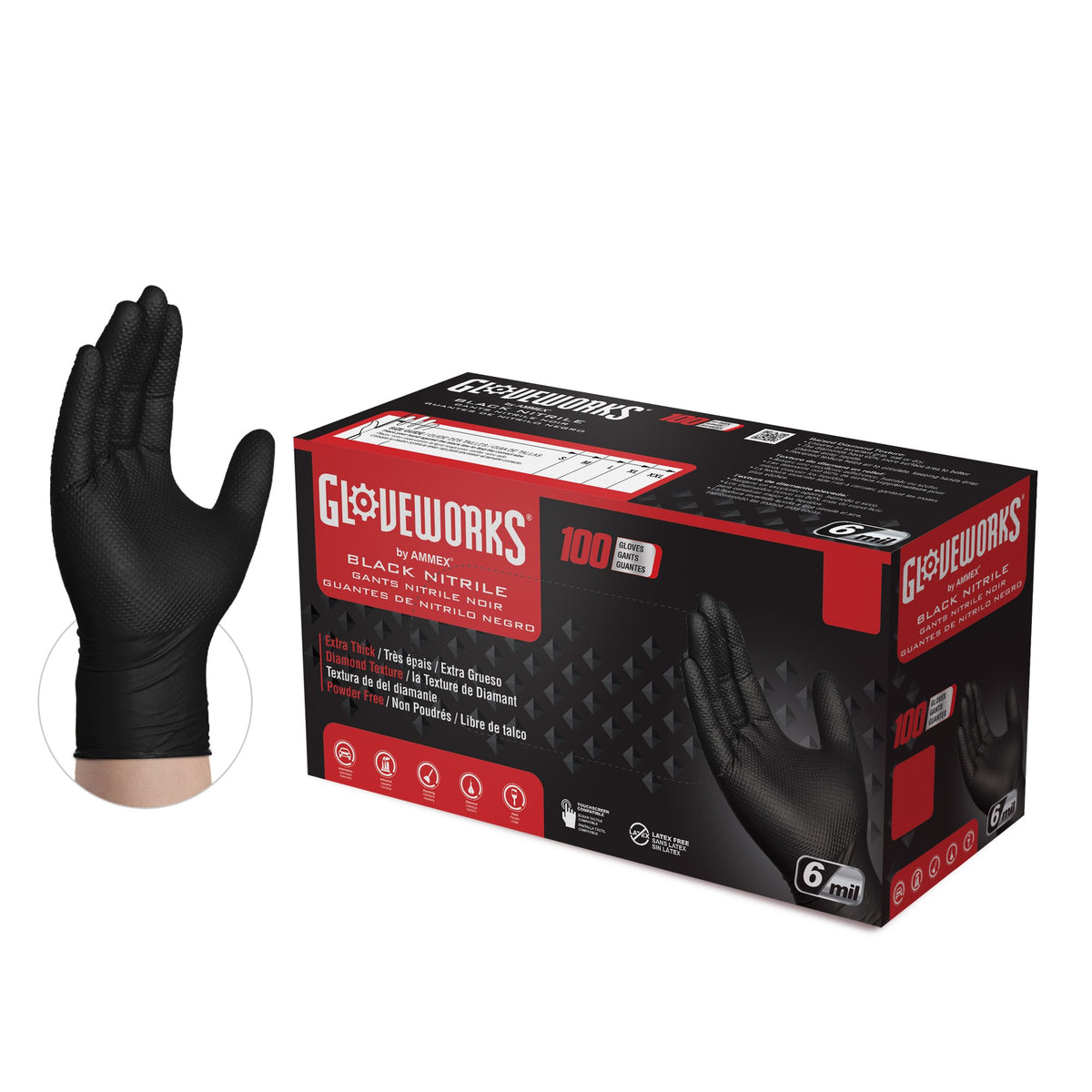 Black Nitrile Disposable Gloves, 6 Mil, X-Large 100/Box G61744