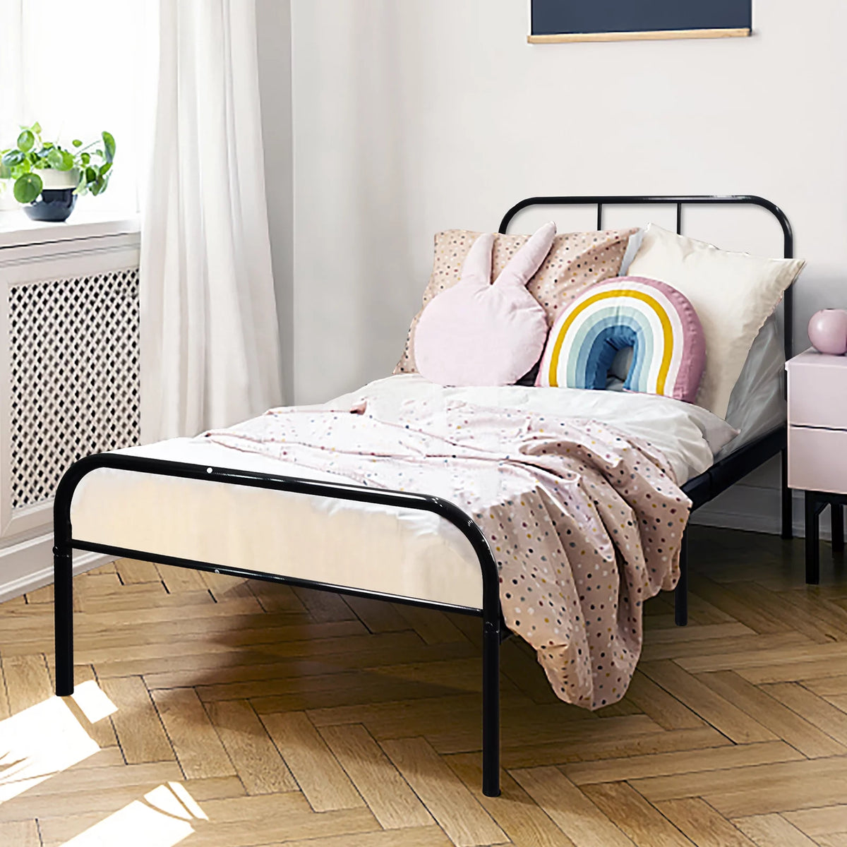 Twin XL Black Metal Bed Frame with Headboard and Footboard G134079