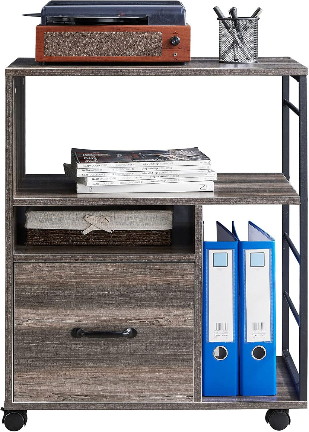Rolling File Cabinet with Drawer and Open Storage Shelves R752484