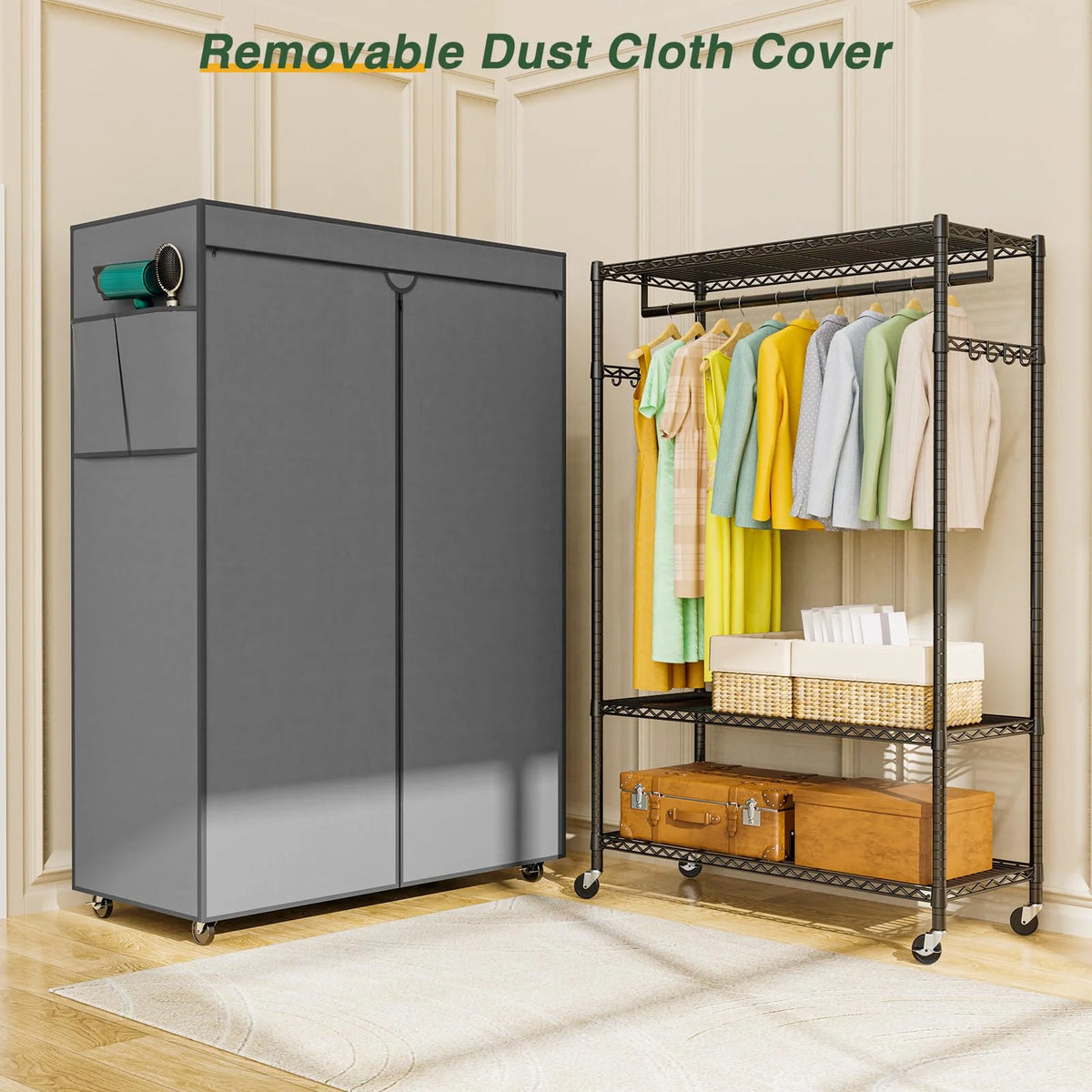 Heavy Duty Covered Clothes Rack with Shelves J614173