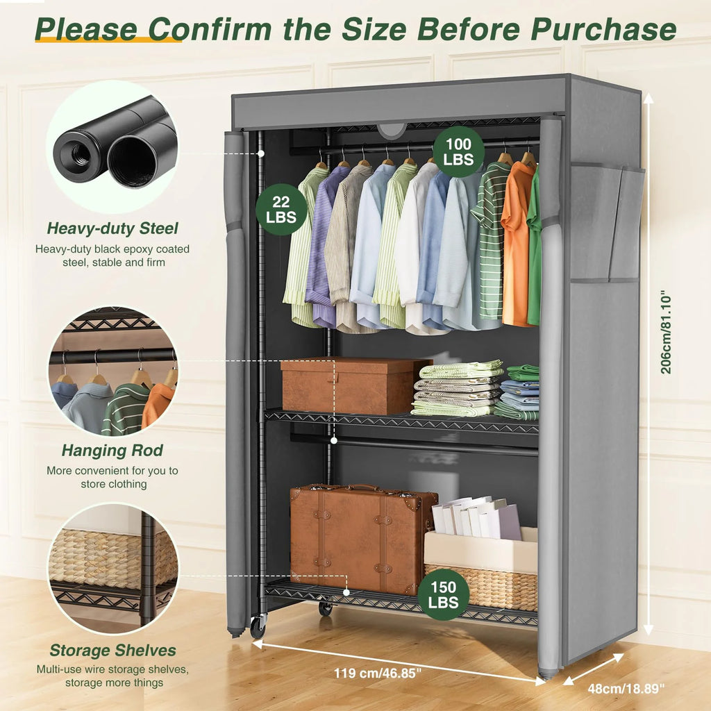 Heavy Duty Covered Clothes Rack with Shelves J614173