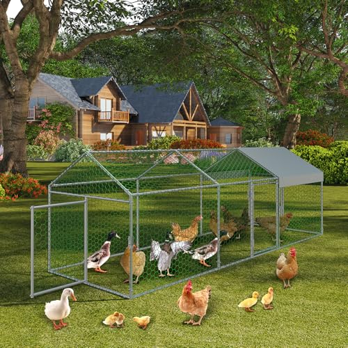 Large Metal Chicken Coop with Waterproof Anti-UV Cover X656