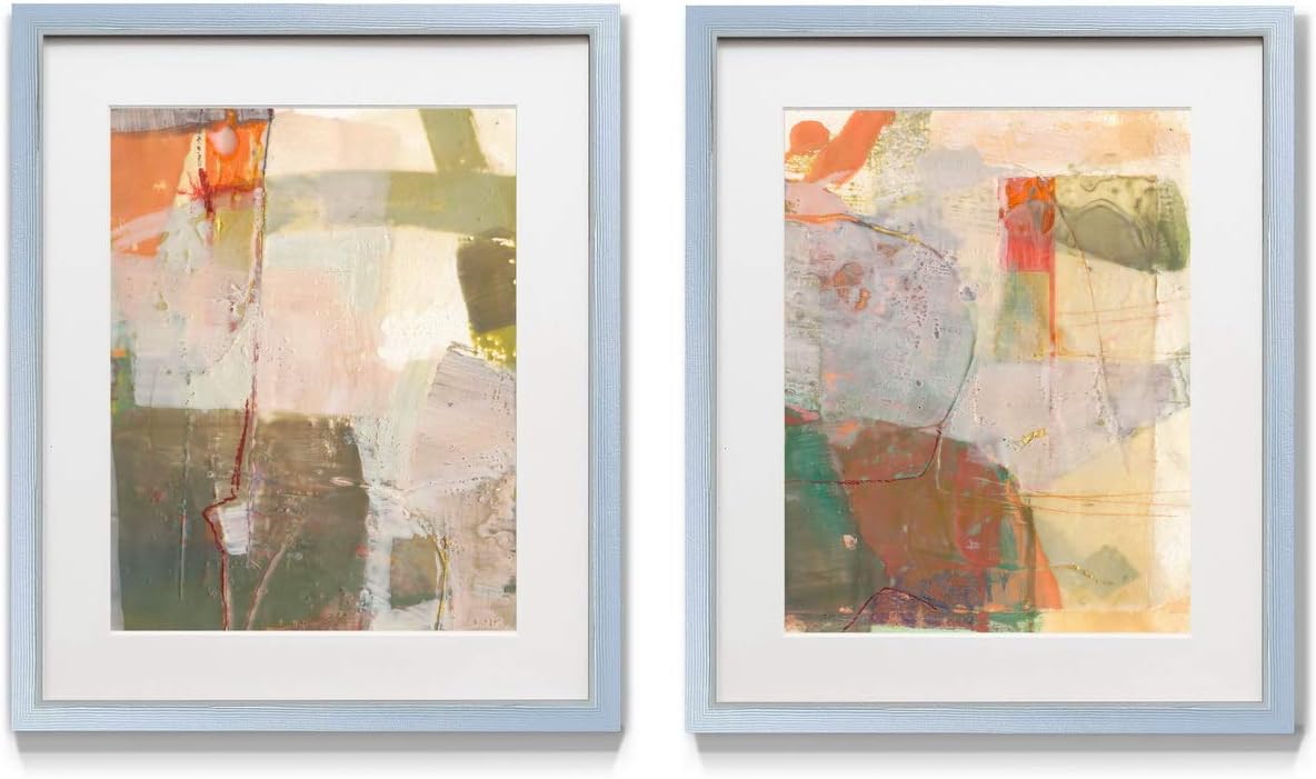 2 Piece Framed Artwork Set, Silver Frame, White Mat, Plexiglass, 16 in W X 20 in H V544