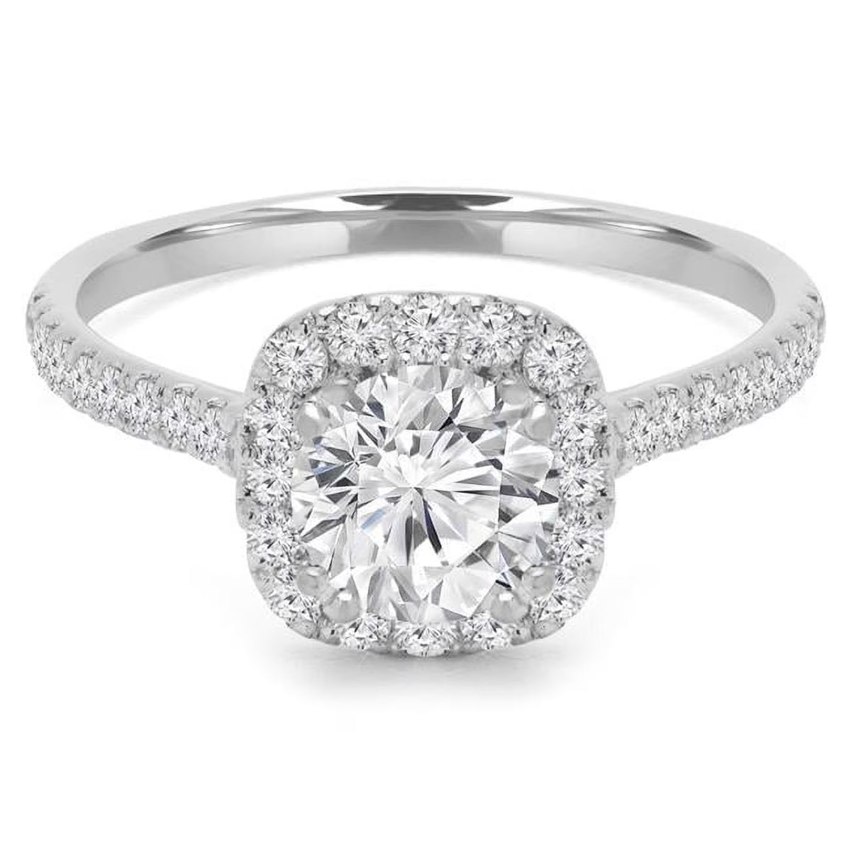 14K White Gold Round Diamond Cathedral Halo Engagement Ring E8036