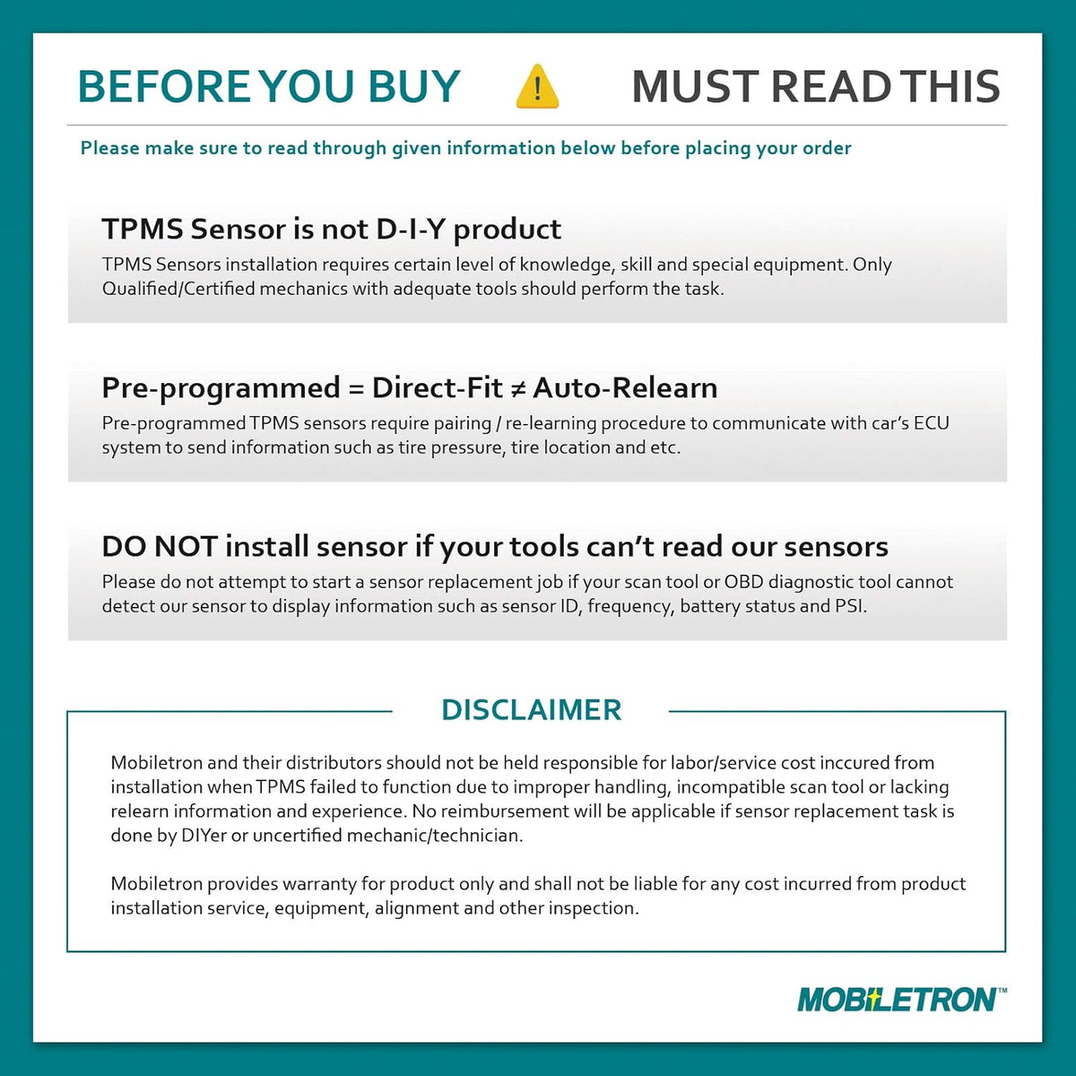 TPMS Tire Pressure Sensor 4-Pack V612