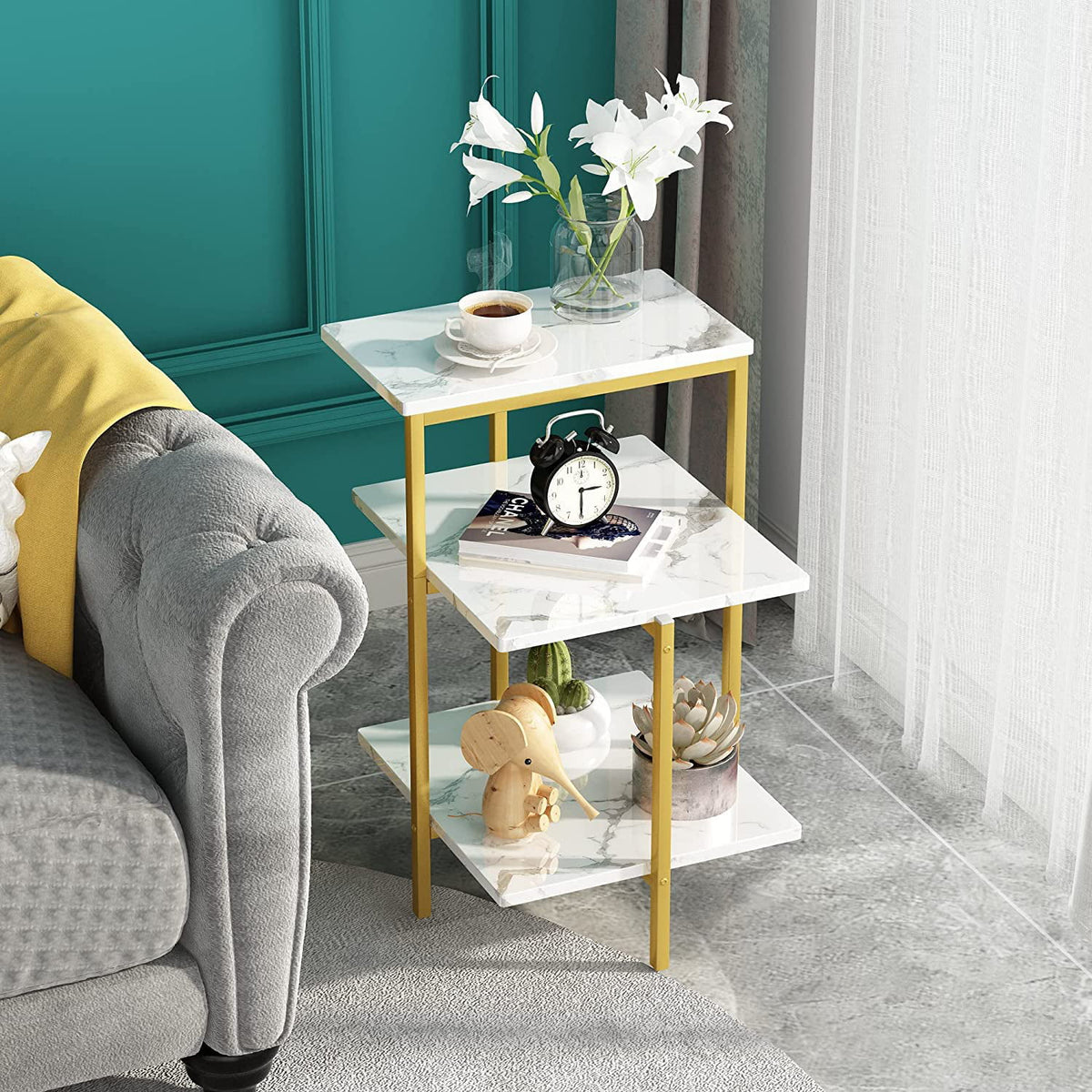 Gold Coffee Table Set of 3 with Metal Frame P8887