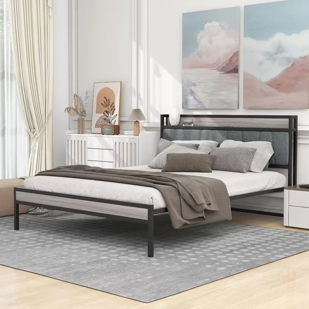 White Twin Size Platform Bed with Trundle and USB Ports B350