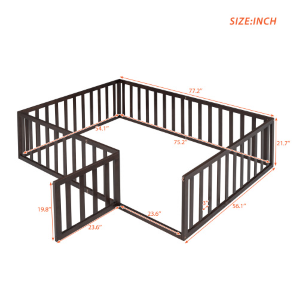Full Size Walnut Wood Daybed Frame with Fence J5810