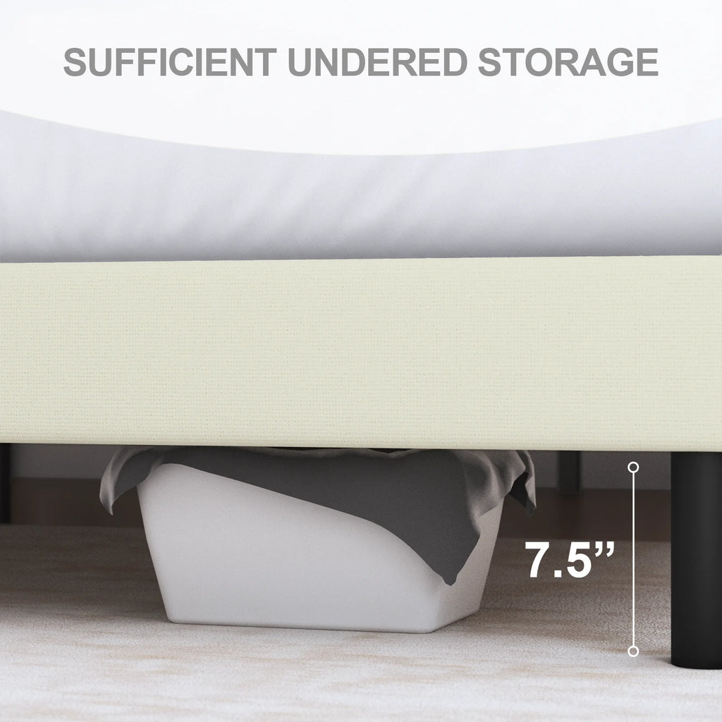Beige Full Size Upholstered Platform Bed Frame X46864
