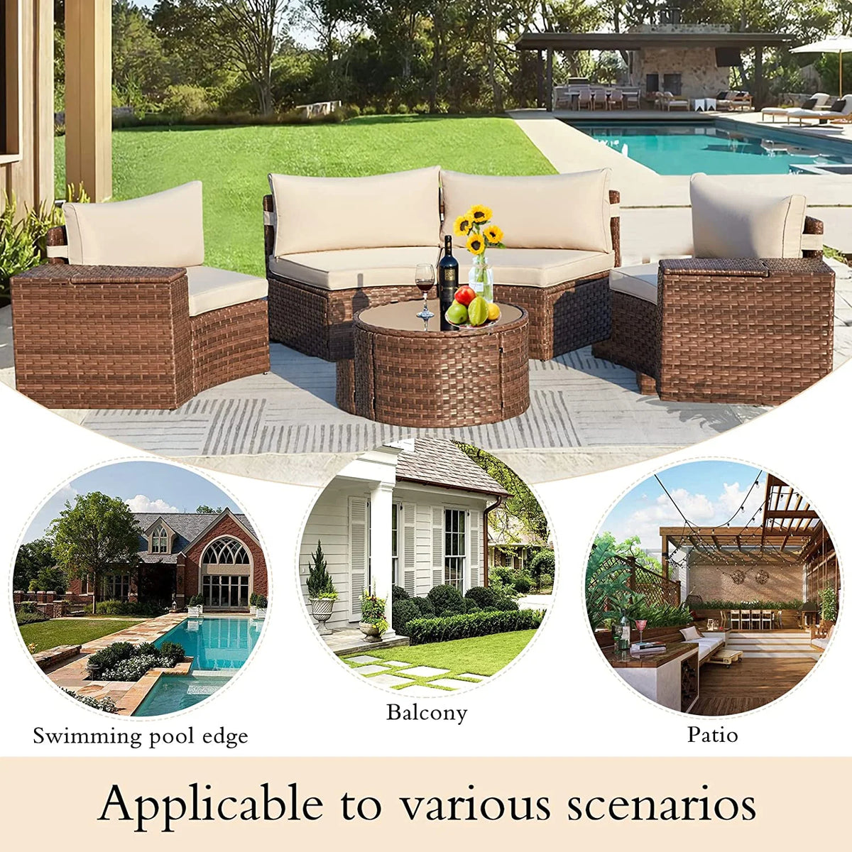 7 Piece Outdoor Patio Sectional Sofa Set with Storage Armrest G46069
