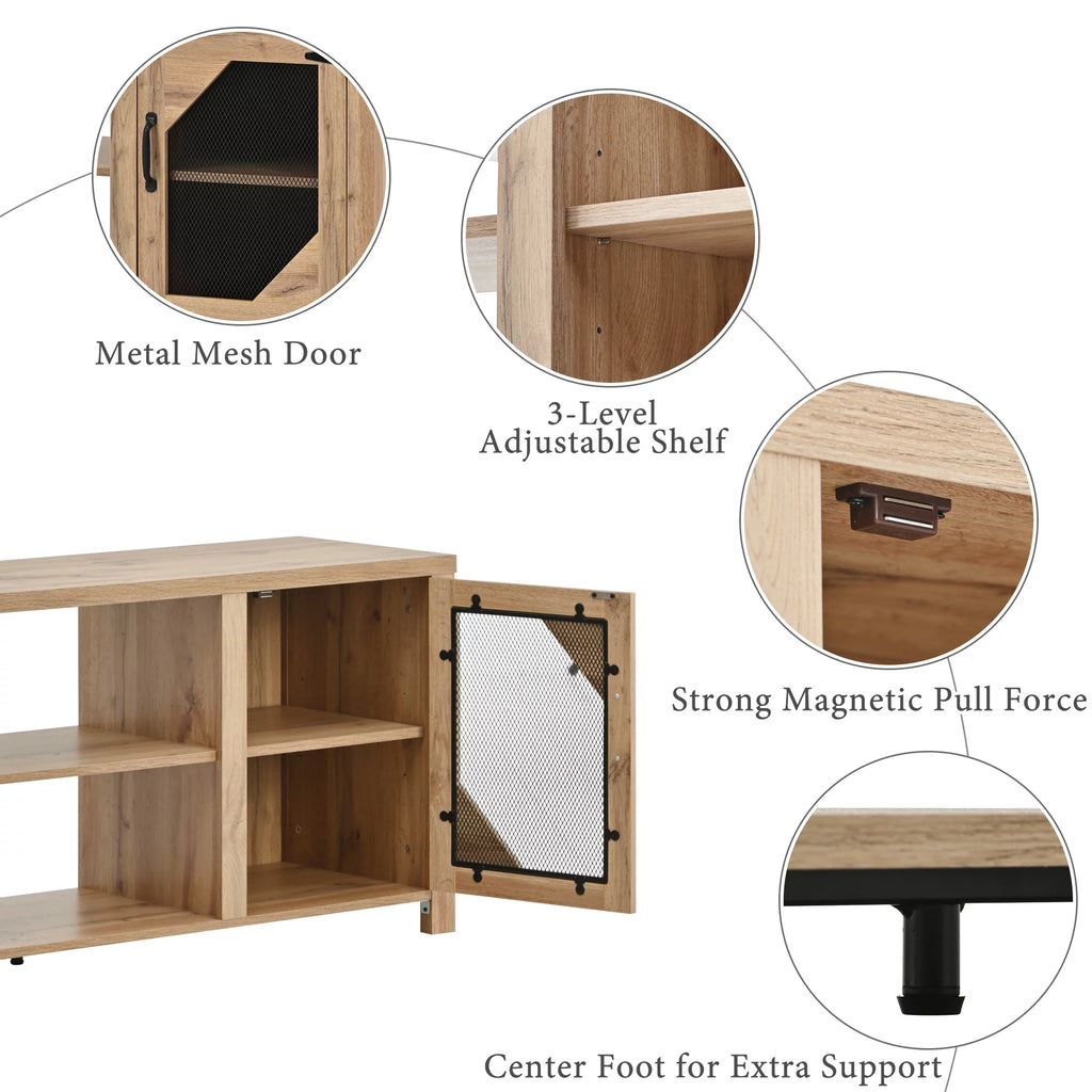 Natural Wood TV Stand with 2 Door Cabinet B618903