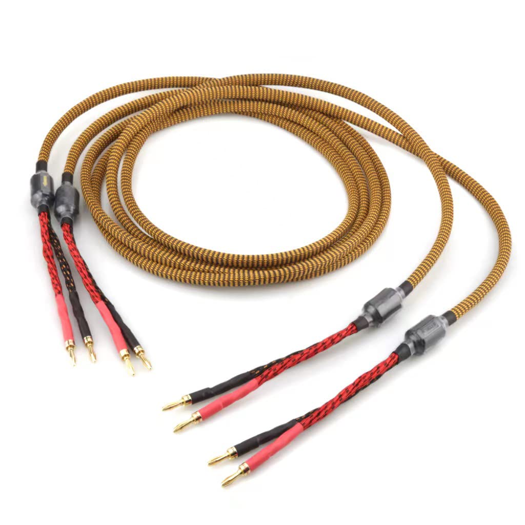 OFC Audiophile Speaker Cable with 8 Banana Plugs, 9.89ft 3m Nylon Braid S3931