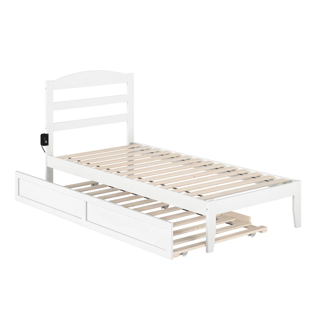 Solid Wood Traditional Twin Bed with Twin Trundle in White D6672