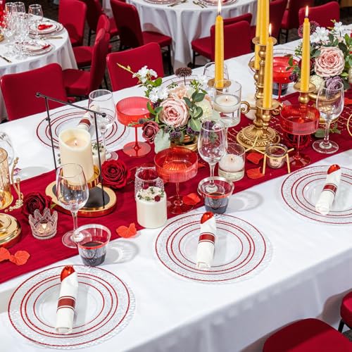 350PCS Clear Plastic Plates with Gold Trim Disposable Dinnerware Set A436