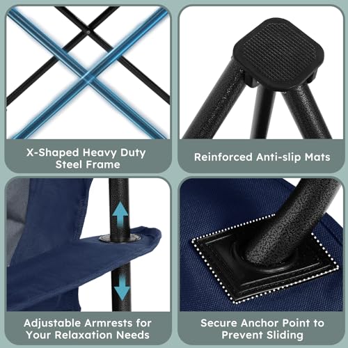 Oversized 2 Pack Heavy Duty Folding Camp Chair with Carry Bag, Cooler, Cup Holder Black V145835