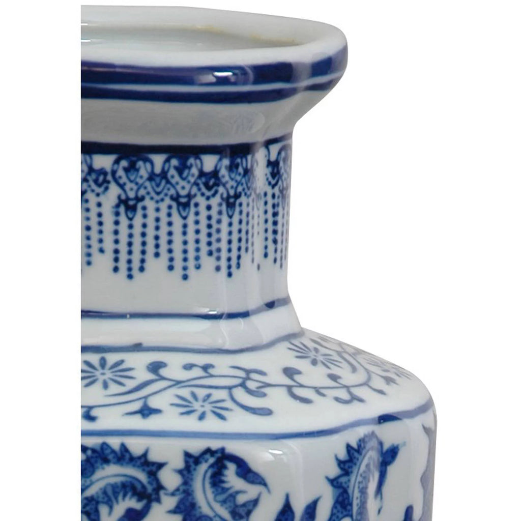 12" Floral Blue & White Porcelain Vase W572734