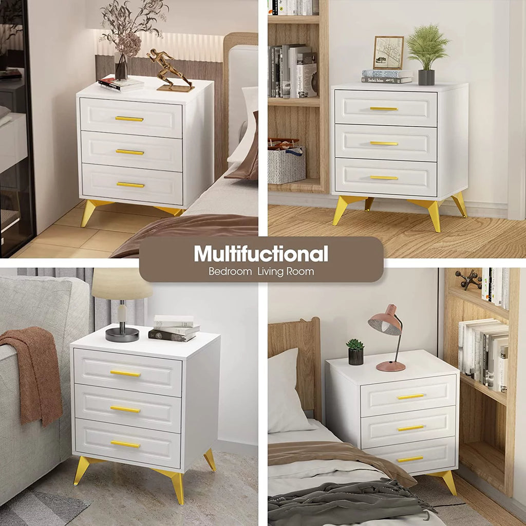 White 3 Drawer Wood Nightstand O744439