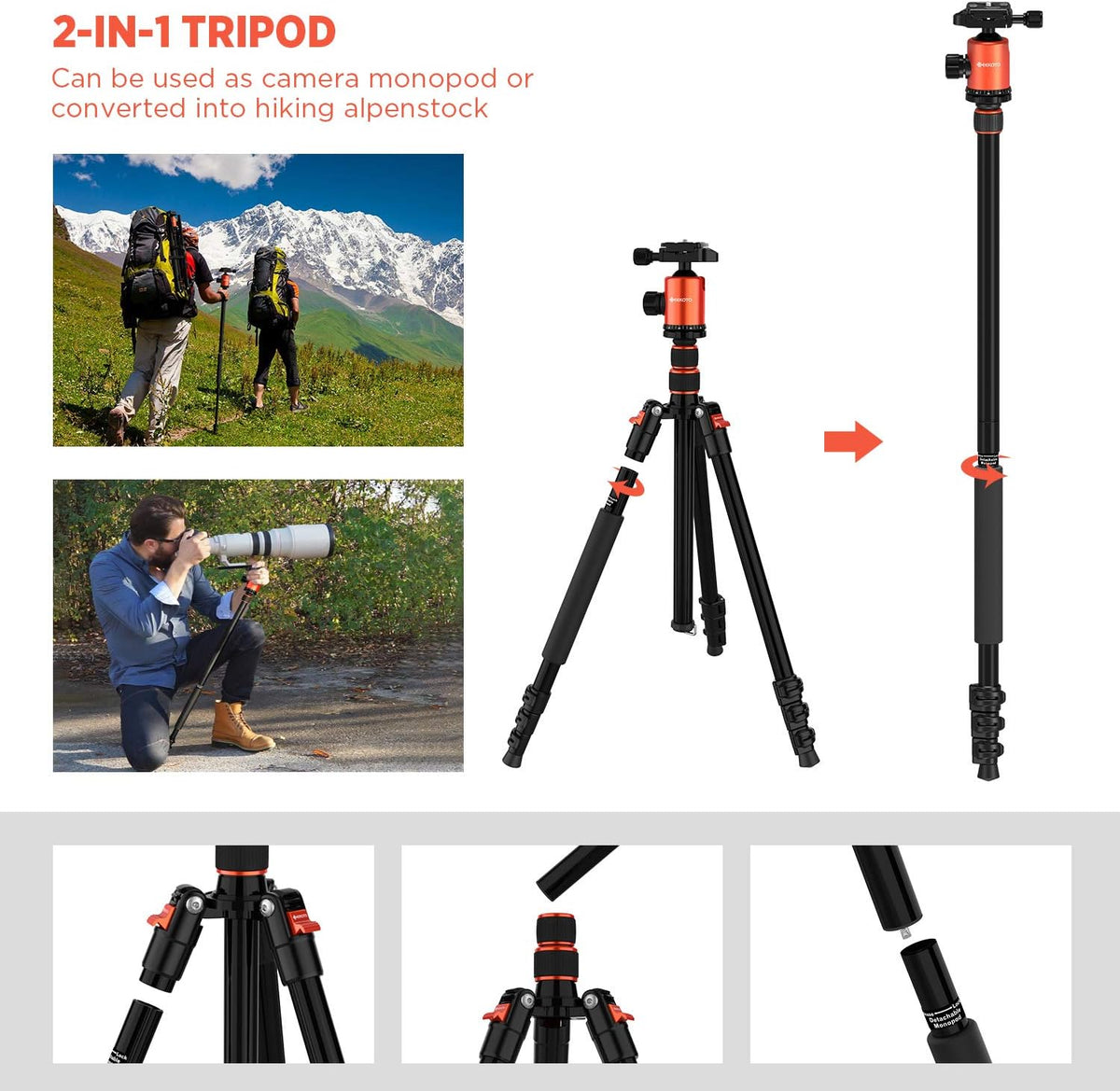 77’’ Aluminum Camera Tripod with 360 Degree Ball Head T4812