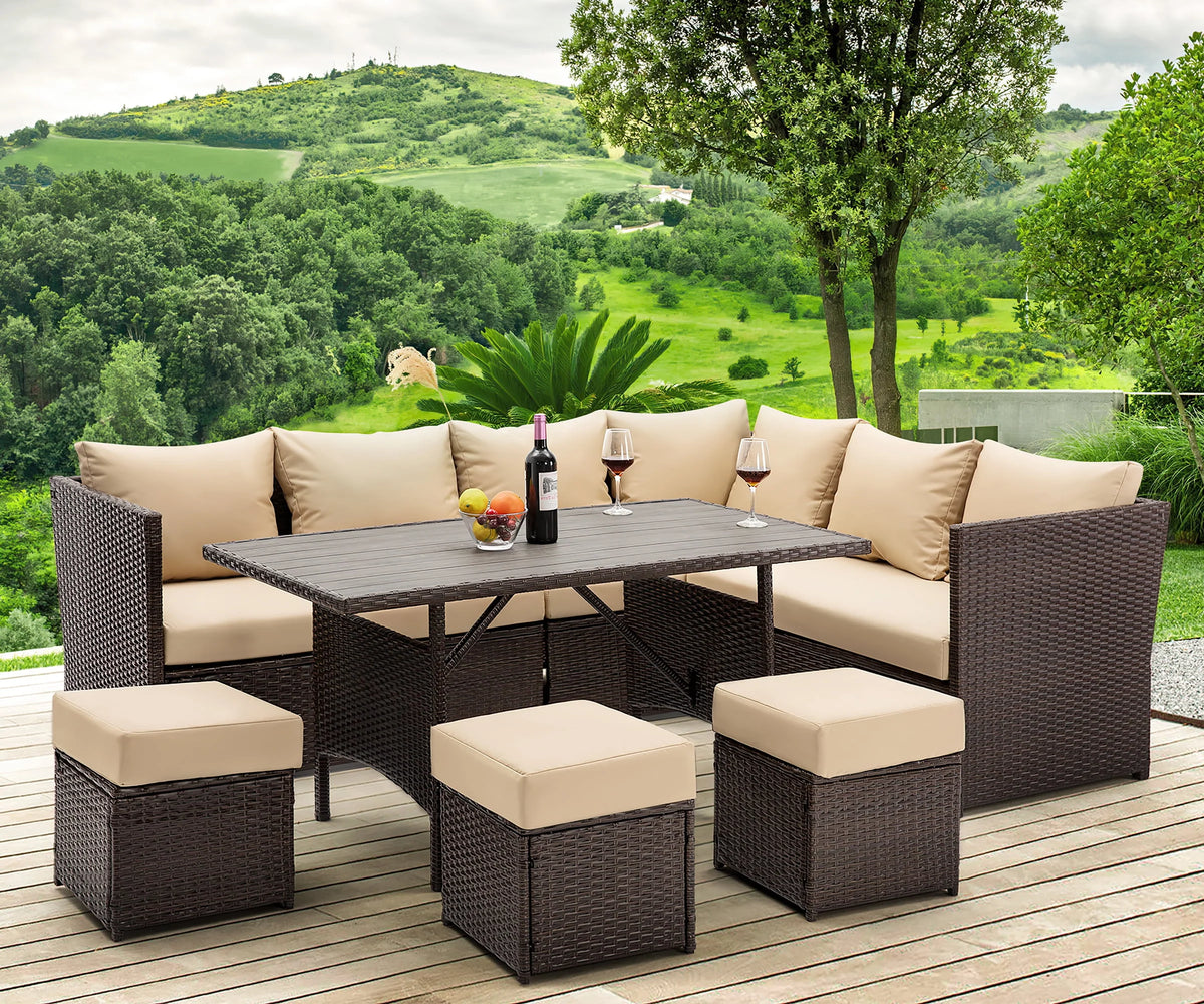 7-Piece PE Rattan Wicker Patio Conversation Set Y68530