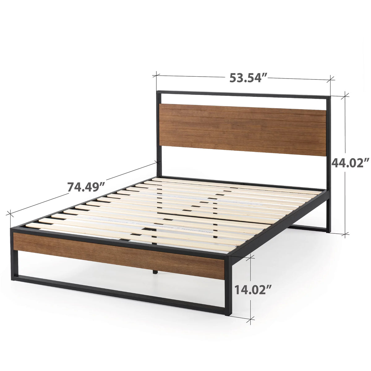 Metal and Wood Platform Bed Frame with Headboard, Chestnut Brown, Full Y4403