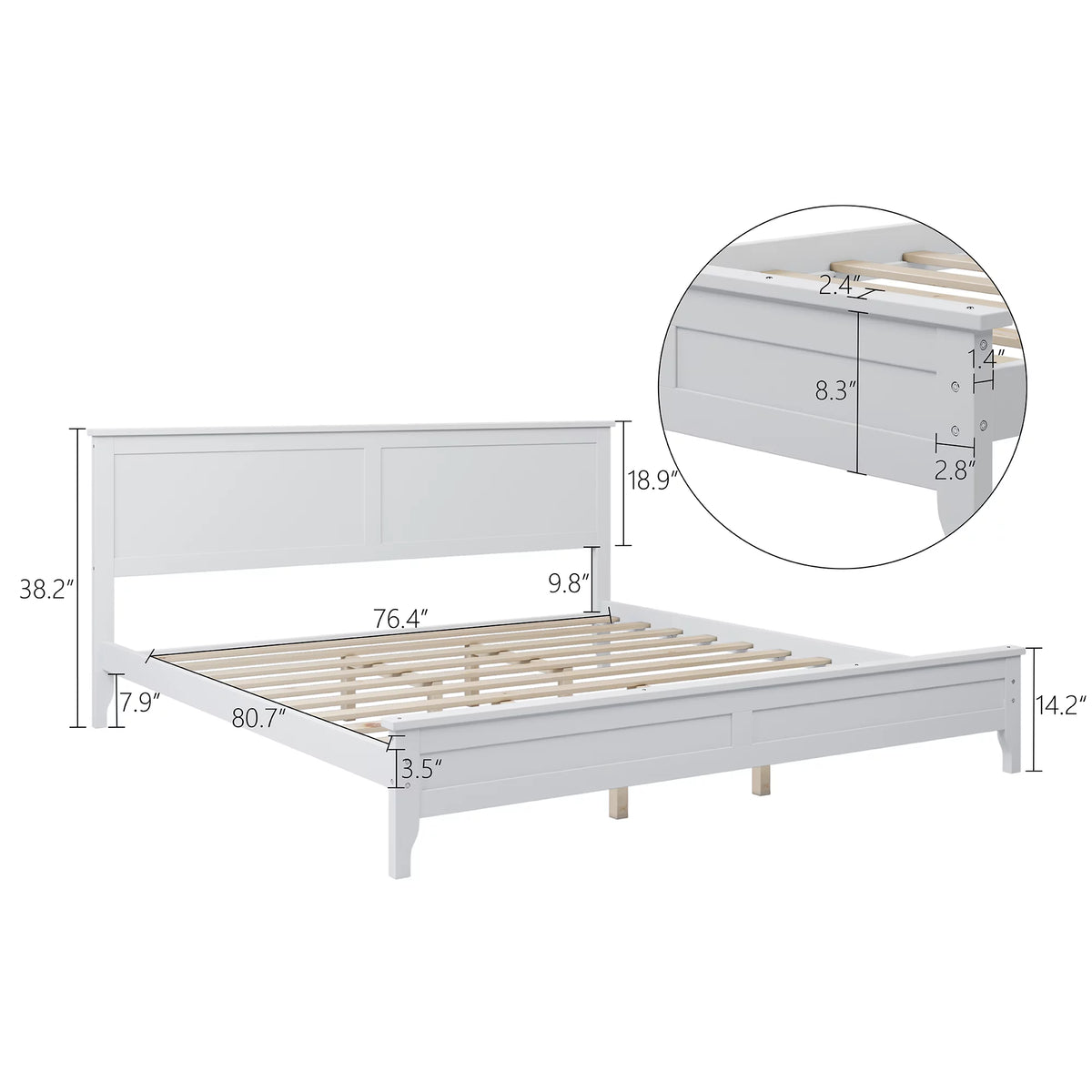 Modern White Solid Wood King Platform Bed Y7922
