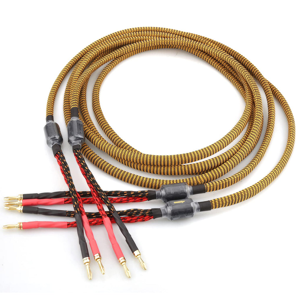 OFC Audiophile Speaker Cable with 8 Banana Plugs, 9.89ft 3m Nylon Braid S3931