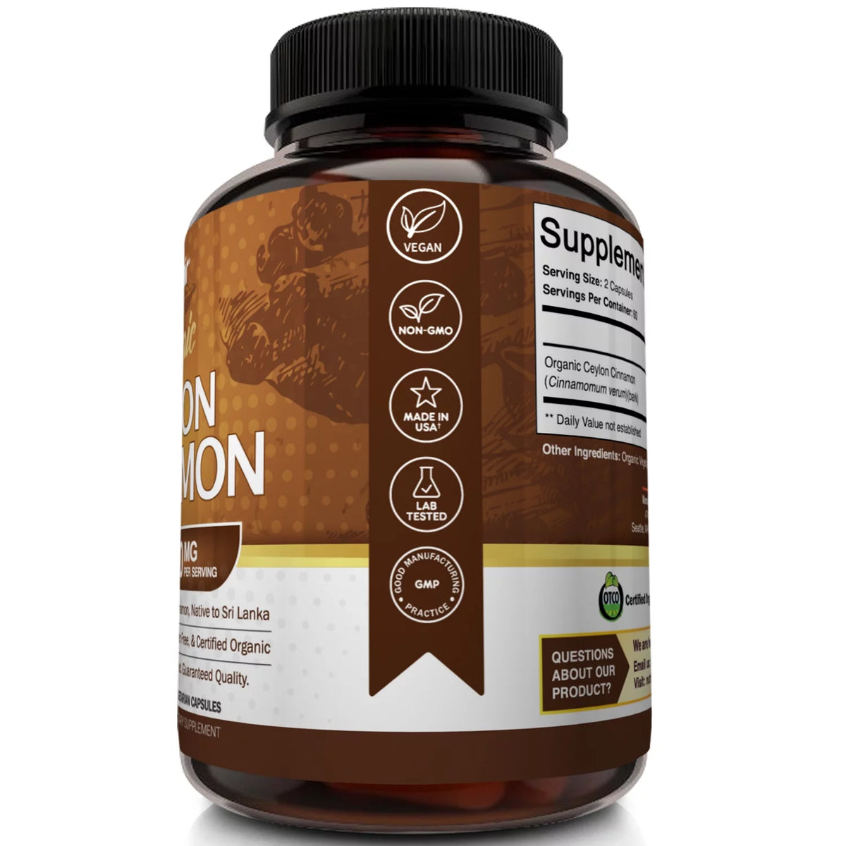 Organic Ceylon Cinnamon 1200mg per Serving, 120 Capsules K733