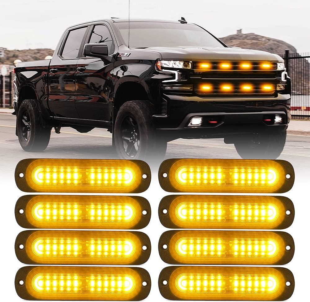 Amber 12 LED Emergency Strobe Lights Kit Surface Flush Mount Hazard Warning Flashing Light Head for Off-Road Vehicles ATV Trucks Cars - 10PCS Pack of 2 E92653