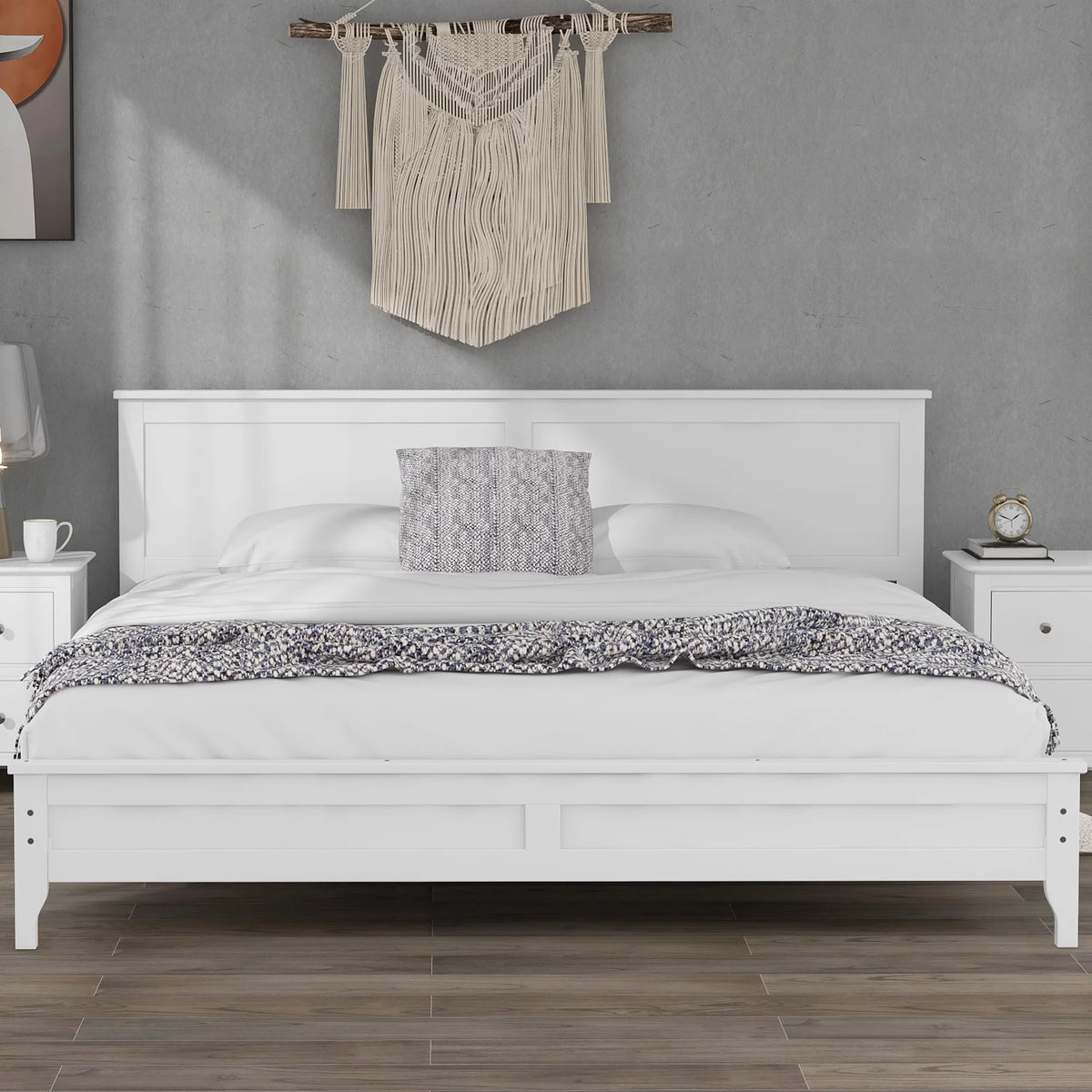 Modern White Solid Wood King Platform Bed Y7922