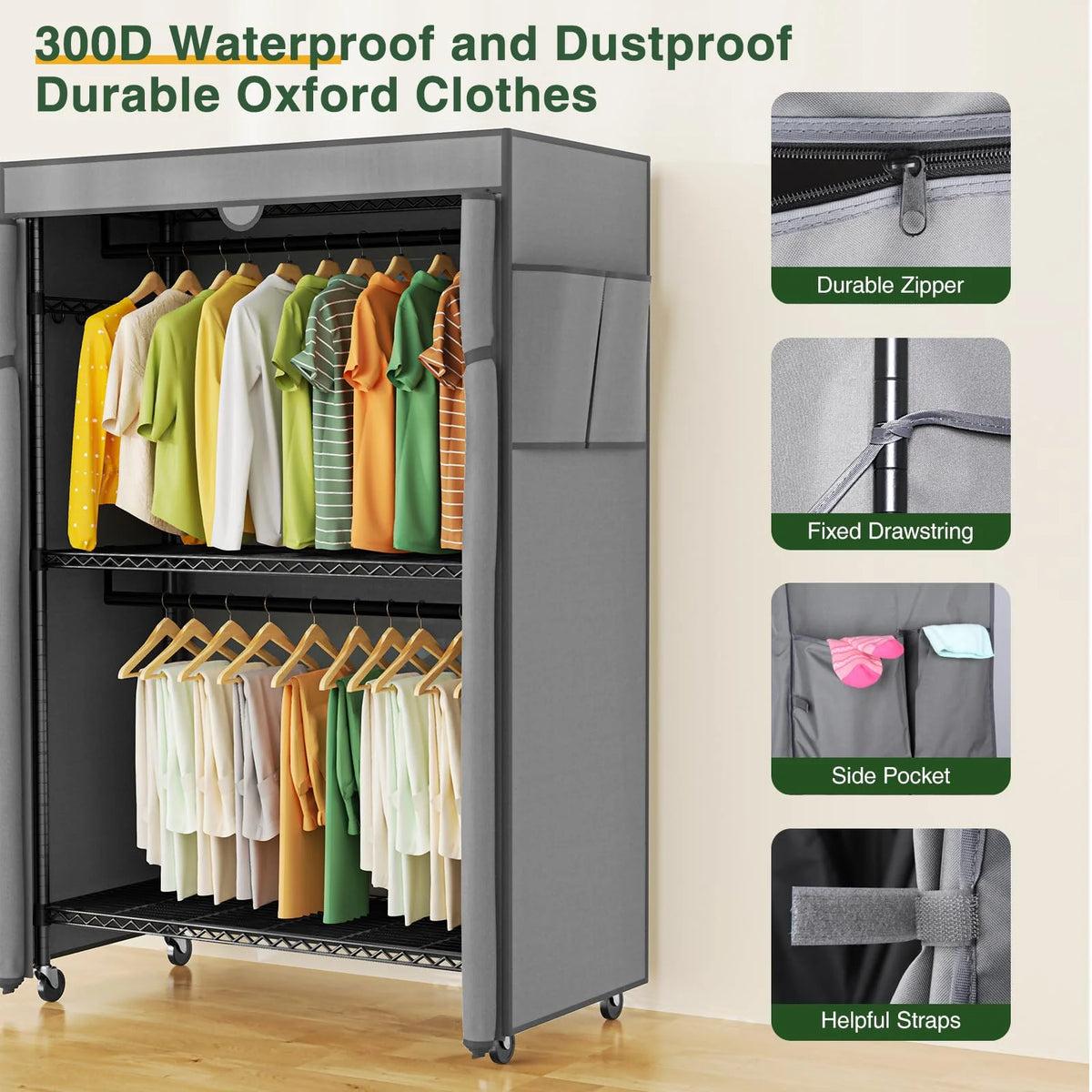 Heavy Duty Covered Clothes Rack with Shelves J614173