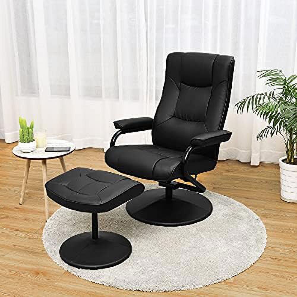 Black PU Leather Swivel Recliner Chair with Ottoman E878