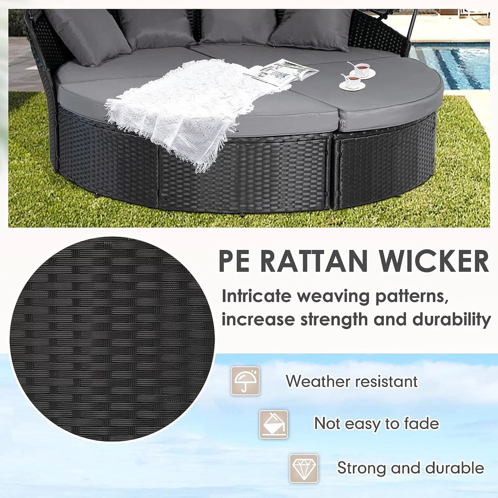 4 Piece Black Wicker Outdoor Daybed Set with Cushions M542177