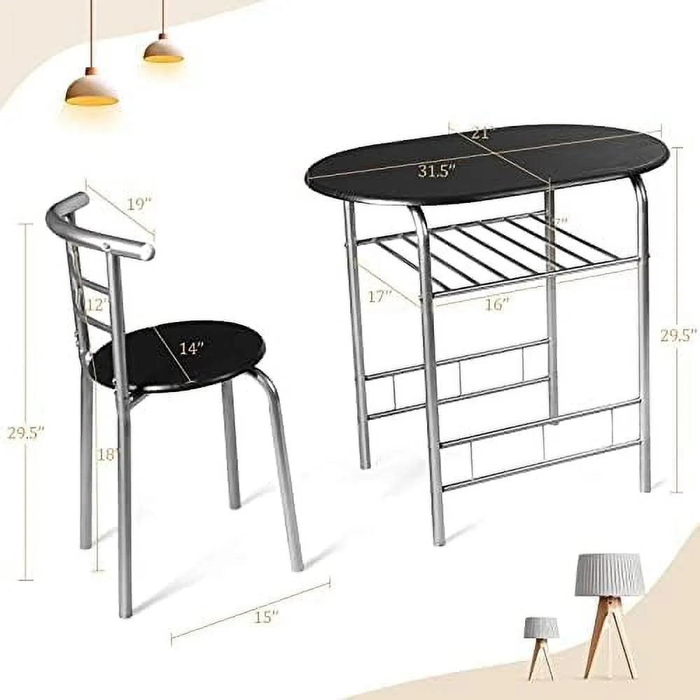 3 Piece Round Dining Table Set with 2 Stools H704