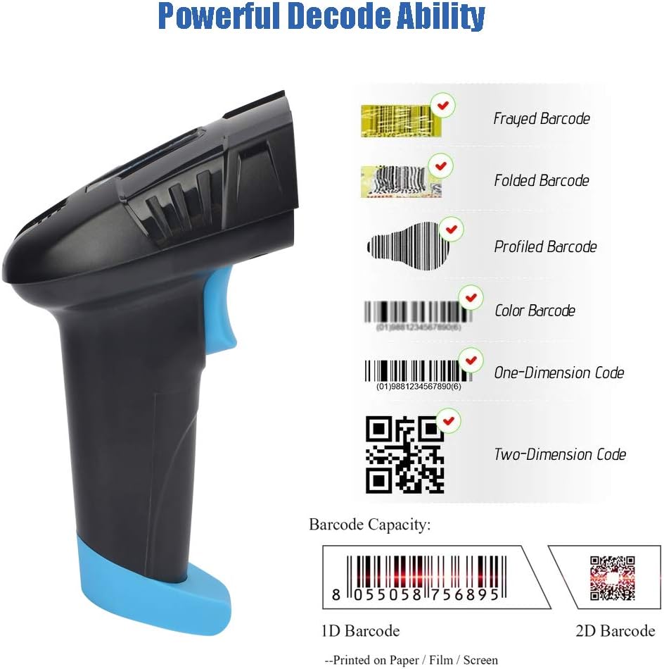 Cordless Barcode Scanner 2D QR Code Bar Code Reader with USB Cradle CMOS Imager W602