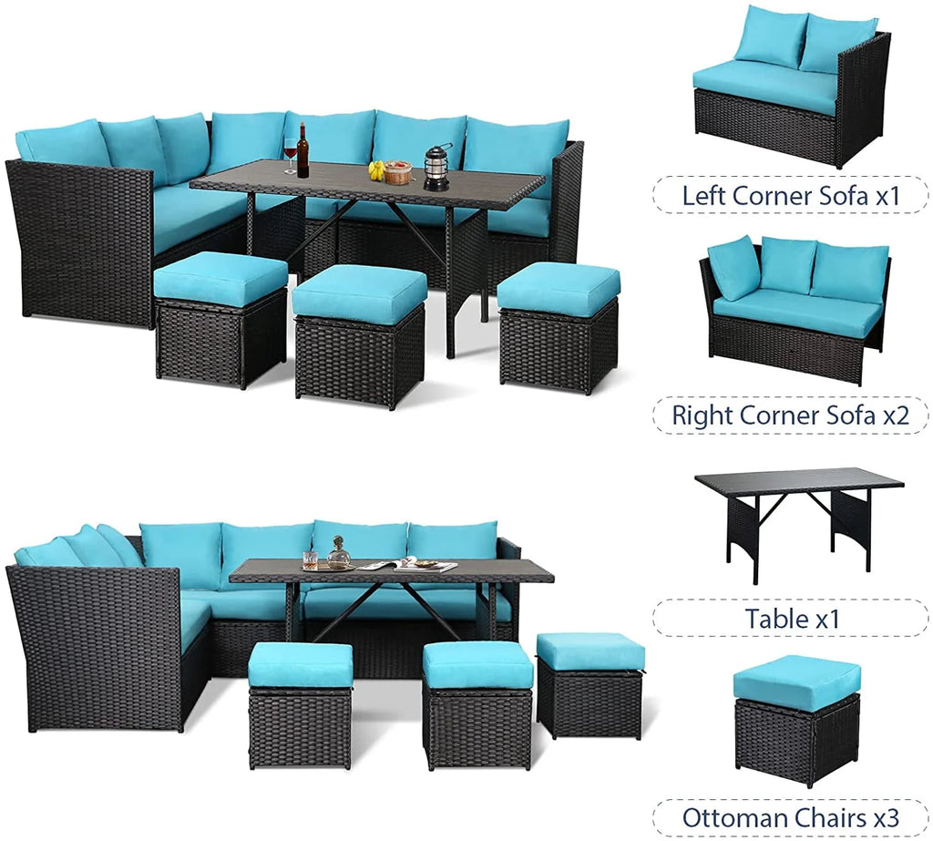 7-Piece PE Rattan Wicker Patio Conversation Set Y68530