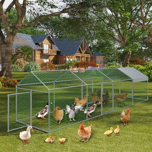 Large Metal Chicken Coop with Waterproof Anti-UV Cover X656
