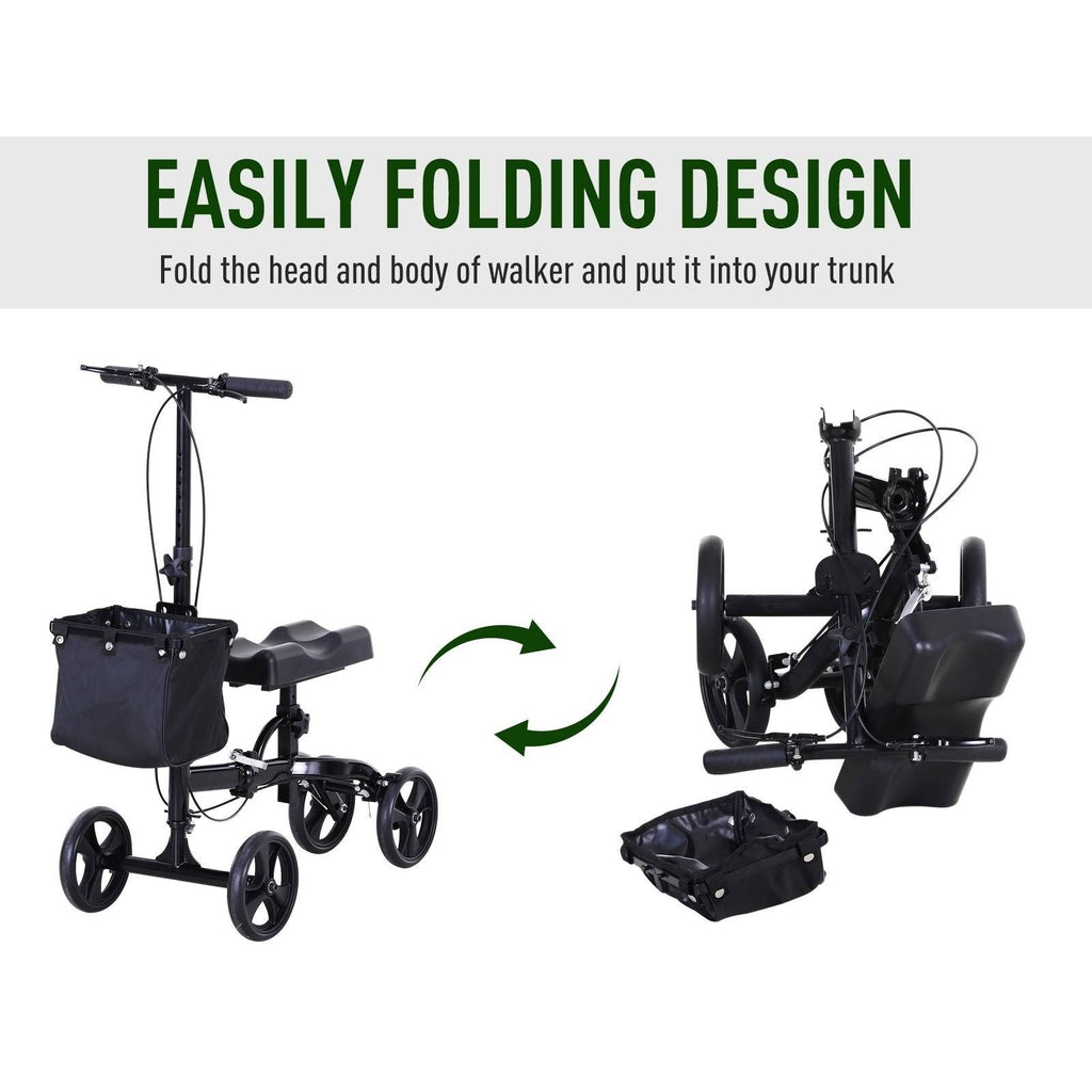 Black Foldable Knee Walker Scooter with Basket T4392