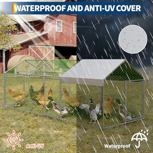 Large Metal Chicken Coop with Waterproof Anti-UV Cover X656