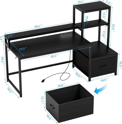 Walnut Computer Desk with Drawers and Storage Shelves S737