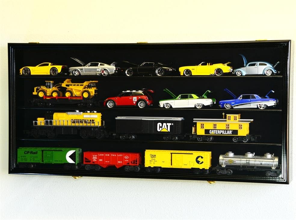 Black O Scale Train Display Case Cabinet Wall Rack with UV Protection Lockable J299