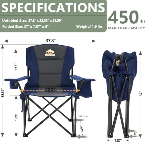 Oversized 2 Pack Heavy Duty Folding Camp Chair with Carry Bag, Cooler, Cup Holder Black V145835