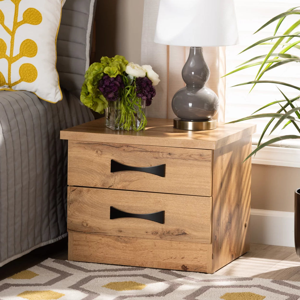 Oak Brown Wood 2-Drawer Nightstand C27993