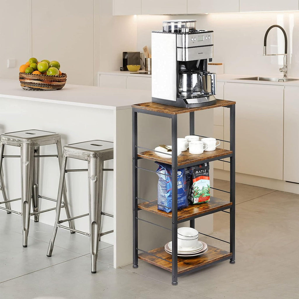 Brown 4 Tier Wood Rolling Kitchen Cart with Storage C419234