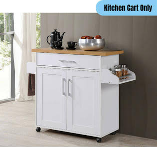 White/Brown Kitchen Cart Cabinet with Drawer and Spice Rack U971060