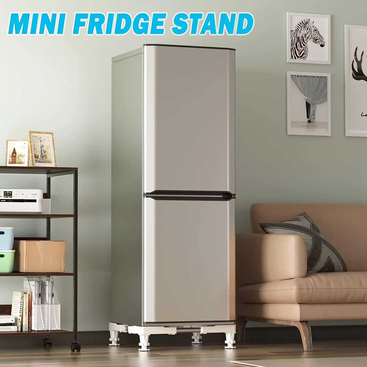 Adjustable Mini Fridge Stand with 4 Heavy Duty Feet White F563