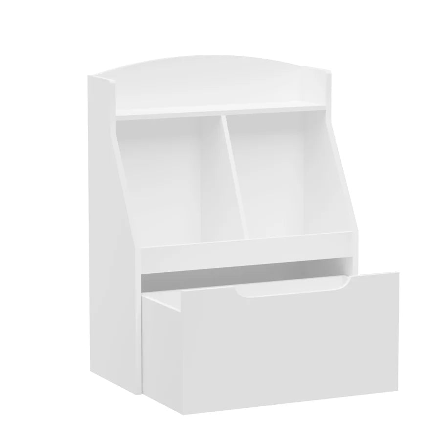 White Wooden Kids Bookcase with Toy Box on Wheels N530689