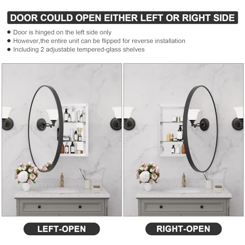 Gold Metal Framed Recessed Bathroom Medicine Cabinet with Beveled Mirror 16x24 inch J1741