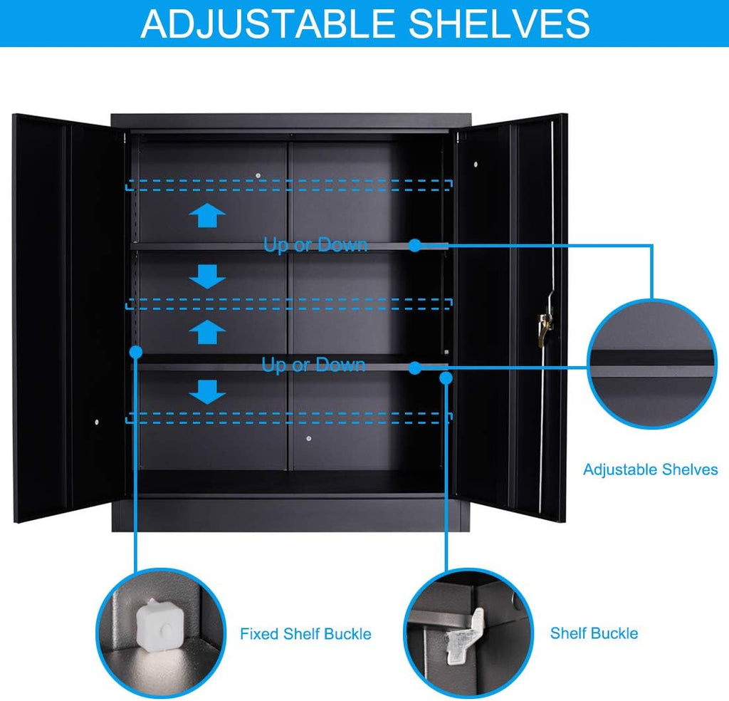 Black Metal Storage Cabinet with 2 Adjustable Shelves P7810