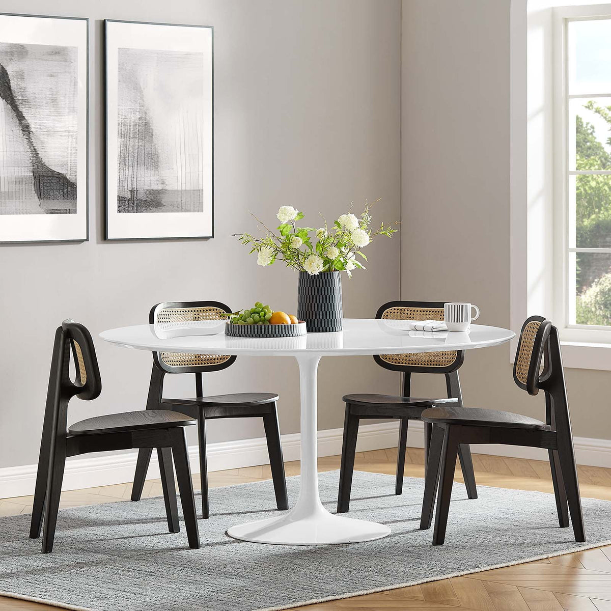 60" Round Wood Top Dining Table in White Q24171