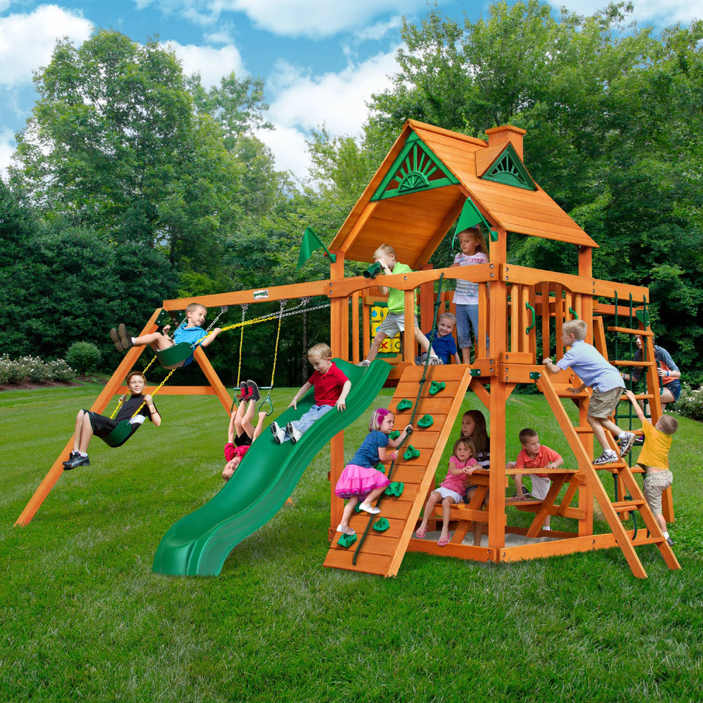 Wooden Swing Set with Monkey Bars and Picnic Table P566